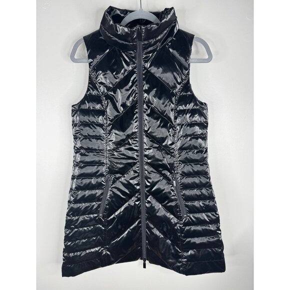 NWT Anorak Down Chevron Black Glossy Quilted Vest Size  S $180 - Picture 4 of 6